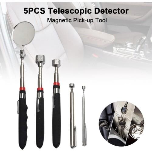 5Pcs Pick-up Tool Set Telescoping Inspection Mirror Magnetic Parts Tray Extendable Pickup Tool Car Repair Tools Accessories