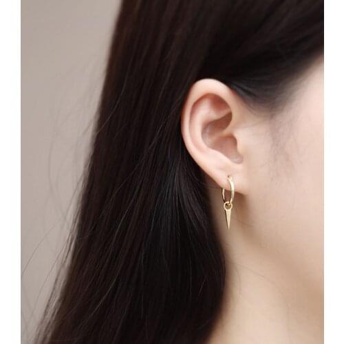 925 Sterling Silver Earring Simple Geometric Hexagonal Cone Ear Bone Ear Buckle Punk Wind Wild Men Women Silver Ear Jewelry