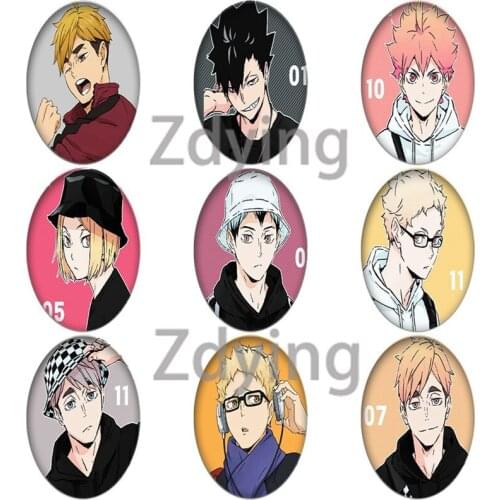 Zdying Anime Manga Haikyuu!! Pattern Oval Shape Glass Photo Cabochons Beads Demo Flat Back DIY Making Jewelry Findings