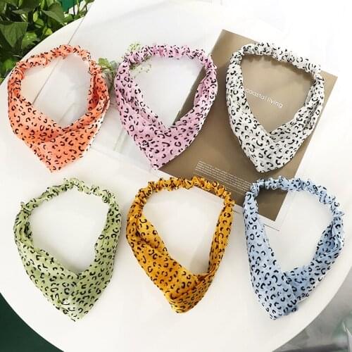 Bohemian Candy Color Leopard Print Headbands Vintage Cross Knot Elastic Hairbands Bandanas Girls Hair Bands Hair Accessories