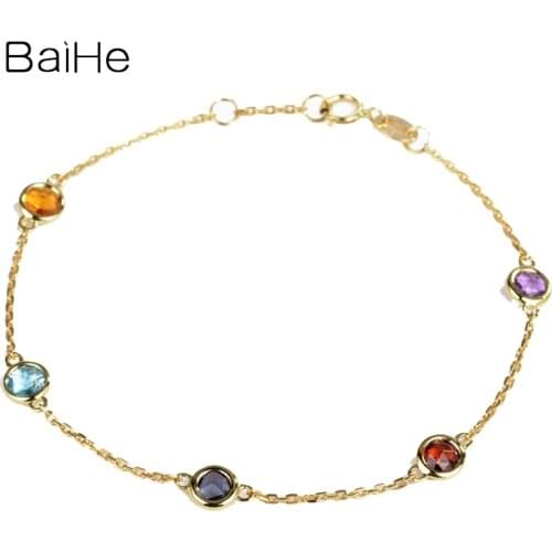 BAIHE Solid 18K Yellow/Rose Gold Round Natural Amethyst Citrine Topaz Garnet Lolite Wedding Trendy Exquisite simple gem Bracelet
