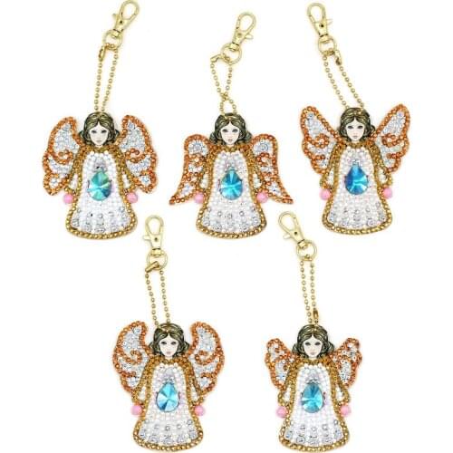 5pcs DIY Diamond Keychain Angel Bag Pendant Ornament Jewelry Diamond Mosaic Key Ring Keybuckle Diamond Painting Gifts YSK49