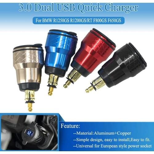 Motorcycle Quick Charge 3.0 Dual USB For BMW R1250GS R1200 GS F800GS Charger Plug Socket Cigarette Lighter Adapter LED Display