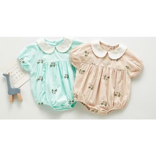 Baby Girls Jumpsuit Summer Newborn Baby Romper Embroided Clothes Short Sleeve Infant Jumpsuit Princess Toddler Girls Onesie
