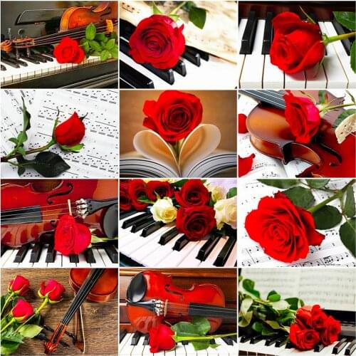 Evershine 5D DIY Diamond Painting Rose Violin Diamond Embroidery Flower Cross Stitch Picture Of Rhinestones Art Home Decoration