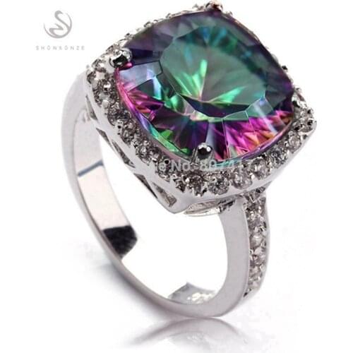 Fleure Esme best sell Big wedding rings for womens clothing accessories dropshipping Rainbow Cubic Zirconia Rhodium Plated R729