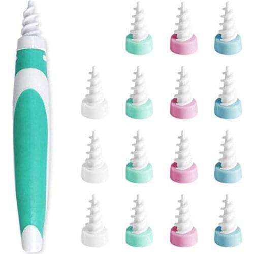 Flexible Spiral Ear Cleaner Silicone Ear Wax Removal Tool 16 Pcs Replacement Heads Ear Cleaning Cleaner Ears Cares Health Tools