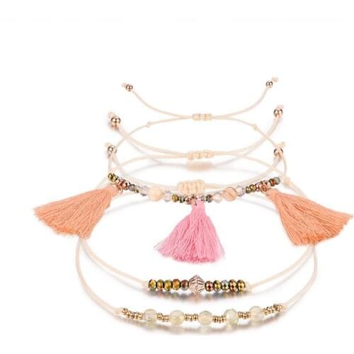 Delicate Shiny Rice Beads Orange-pink Fringed Bracelet