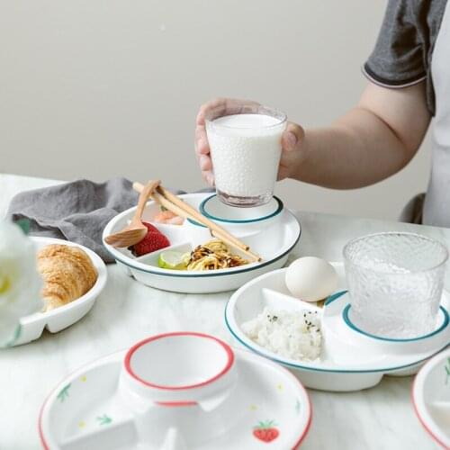 Three Grid Ceramic Plates For One Person Breakfast ChildrenS Tableware Pasta Oatmeal Fruit Milk Household Simple Ceramic Plates
