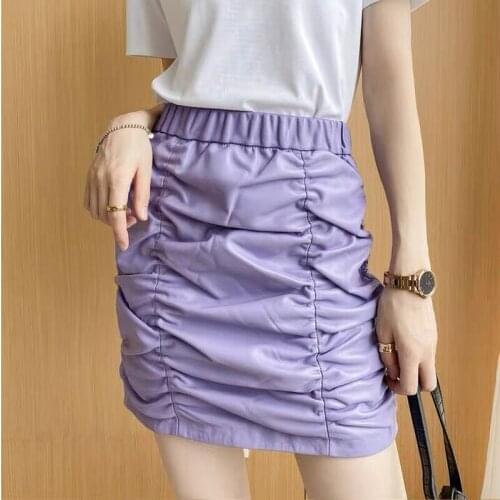 Genuine Leather Short skirt women leather draped skirt Mini skirt with gathering Invisible back zip fastening