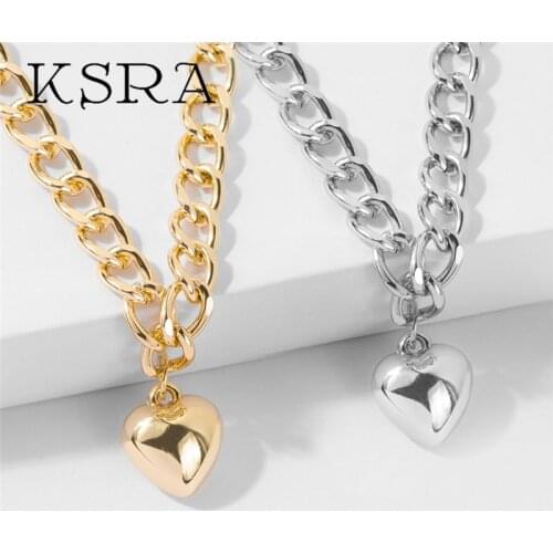 KSRA 2020 New Popular Heart Shape Pendant Necklace for Women Elegant Gold Silver Color Short Color Charm Necklace Jewelry Gift