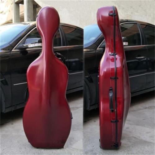 Best wine red carbon fiber composite cello case 4/4, with two back wheels