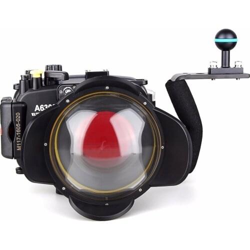 Meikon 40m/130ft Waterproof Underwater Camera Housing Case for A6300 + Aluminium handle + 67mm Fisheye Lens + 67mm Red Filter