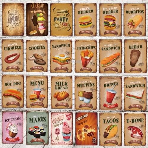 Menu Sandwiches Ice Cream Vintage Metal Sign Kitchen Cafe Bakery Shop Decoracion Plate Wall Art Farmhouse Decor