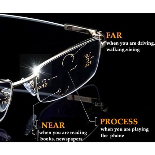 Metal Titanium Progressive Multifocal Reading Glasses Men Women Anti Blue Light Presbyopic Glasses Half Frame High Quality