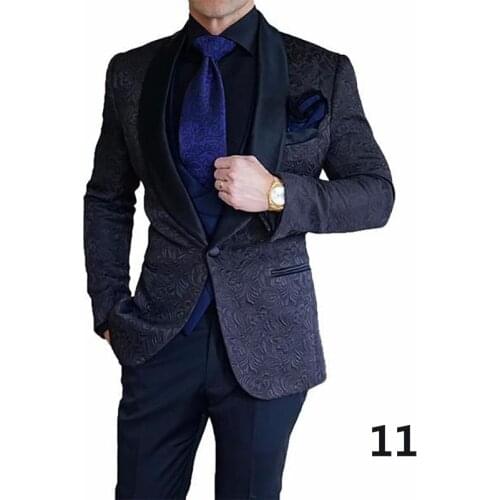 Butterfly Flower Men Suits Groom Tuxedos Shawl Satin Lapel Groomsmen Wedding Suits (Purple Jacket+White Pants+White Vest )