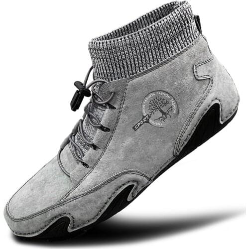 2021 Leather Men Shoes New Casual Men Shoes Loafers Waterproof Lightweight Handmade High Top Sneakers Boots Non Slip Big Size 48