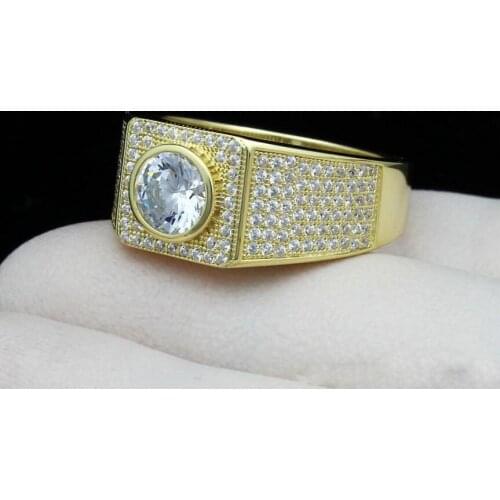 Round cz gold color Ring for Man top quality brass cubic zirconia hiphop Unique Fashion Males Cross Ring for Boy