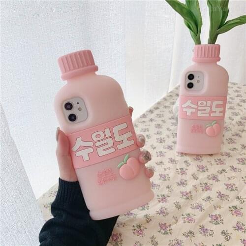 For iPhone 6 6s 7 8 Plus X XR XS 11 12 Mini Pro Max SE 2020 Cartoon Juicy Peach Bottle Phone Case Soft Silicone Cover