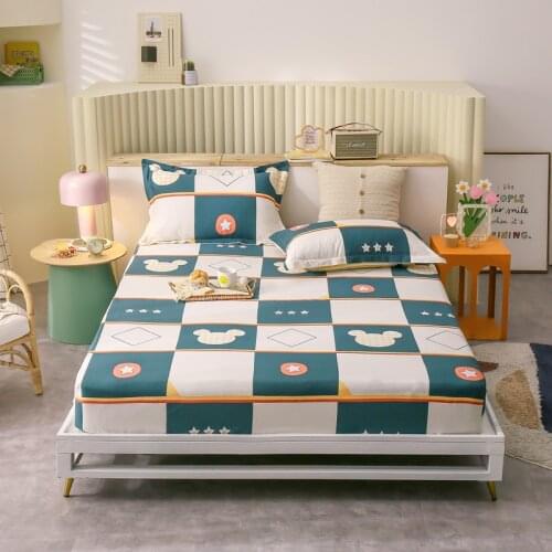 New On Product) 1pcs 100%Cotton Printed Solid Fitted Sheet Mattress Cover Four Corners With Elastic Band Bed Sheet