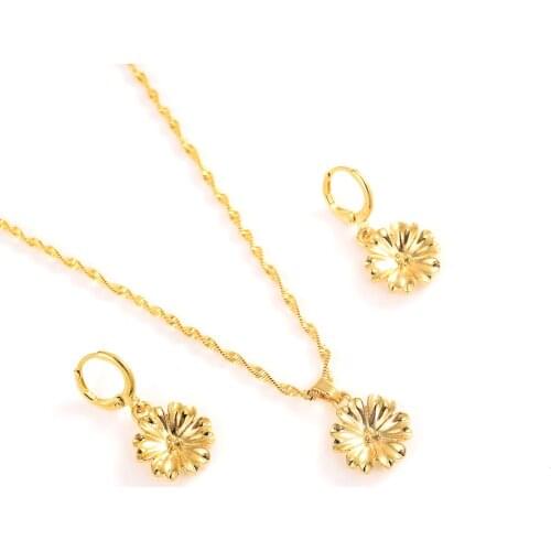 Charm Vintage lady gold Flower earrings Necklaces & Pendants Jewelry stes for Women girls wedding birthday gifts drop Shipping