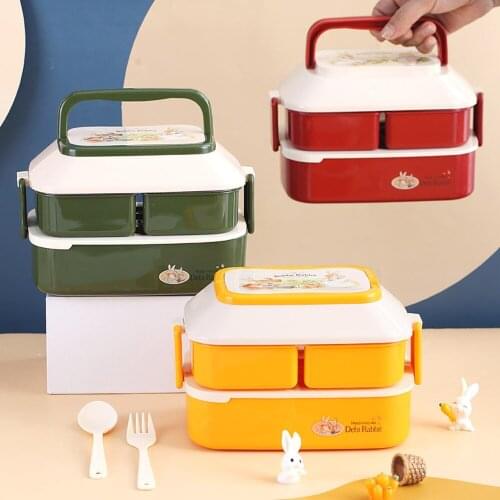 Food-grade Retro Cute Rabbit Japanese-style Double-layer Compartment Student Portable Lunch Box Creative Couple Urinal Box