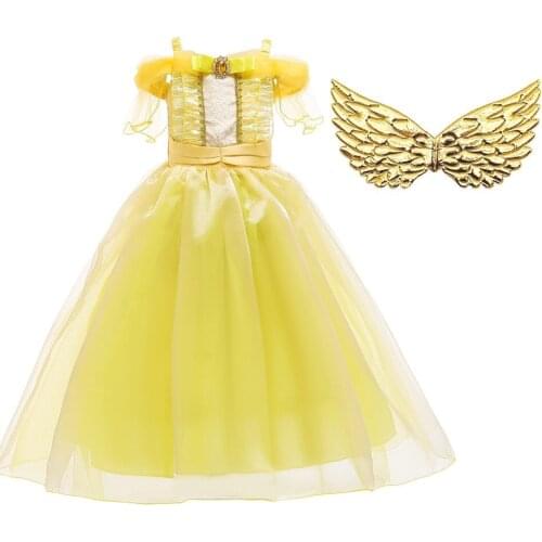 3-10 Years Girl Belle Dress Summer Off Shouler Beauty and The Beast Party Princess Costume Children Halloween Carnival Frocks