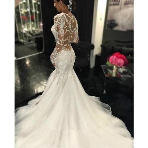 Country Mermaid Wedding Dresses 2019 Sheer Long Lace Appliques Sleeves Trumpet See Through Back Vintage Vestidos