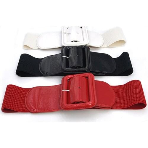 Big Buckle Wide Waist Belt Corset Belt Woman Slim Decorative Waistband Elastic Cummerbunds Fashion Women Patent Leather Belt