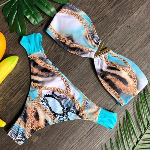 Two Piece Floral Print Swimsuit Bathing Suit Monkini Women New Sexy Metal Letter Swimwear Women Beachwear Bikinis 2021 mujer