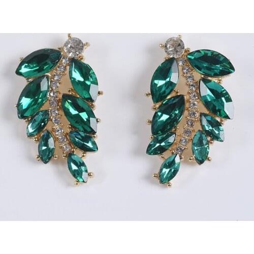 Luxury Glass Crystal Leaf Design ZA Earrings Women Elegant Austria Rhinestone Drop Earring Indian Ethnic Wedding Hanging Earring