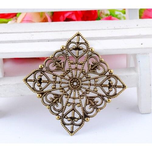 MIAOCHI Retail 10 Antique Bronze Filigree Square Wraps Connectors Metal Crafts Gift Decoration DIY Findings 40x40mm F0389
