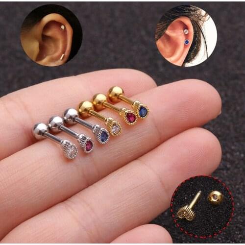 1Pc Heart Water Drop CZ Stud Piercing Earring Cartilage Earring Conch Tragus Stud Helix Cartilage Piercing Jewelry