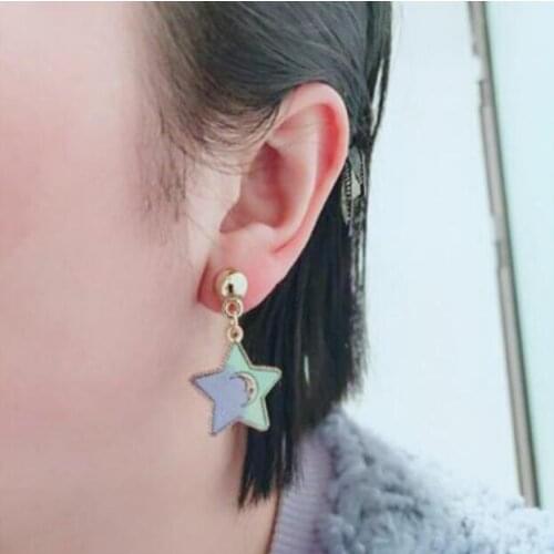 Ey802 2019 Pentagram earrings Trendy simple alloy Pentagram moon earrings Female temperament jewelry accessories