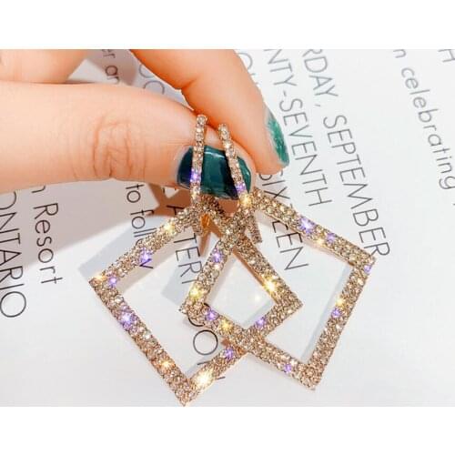Shining Rhinestone Geometric Drop Earrings for Women Girls New Gold Square Dangle Earring Party Jewelry Gifts