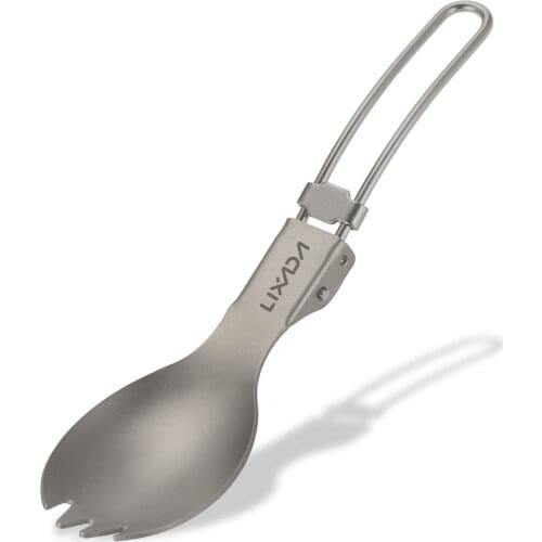Lixada Camping Folding Titanium Spoon Spork Camping Tableware Picnic Spoon Outdoor Lightweight Tableware Hiking Camping 캠핑