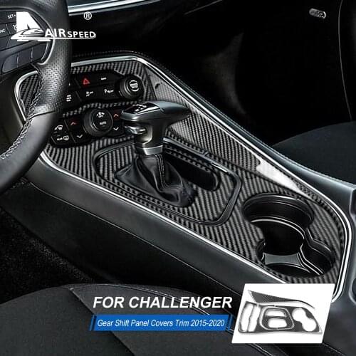 AIRSPEED Carbon Fiber for Dodge Challenger 2015 2016 2017 2018 2019 2020 Accessories Interior Car Gear Shift Panel Cover Sticker