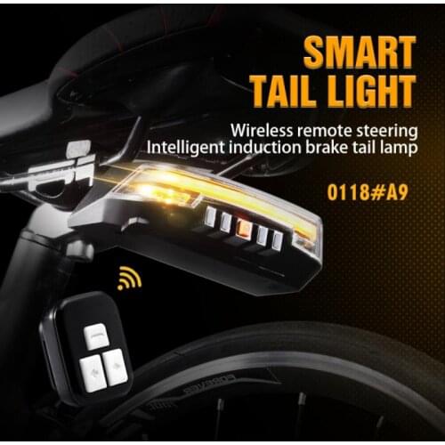 Smart brake tail light wireless remote control turn signal USB rechargeable bicycle warning light cycling mountain bike tail2021