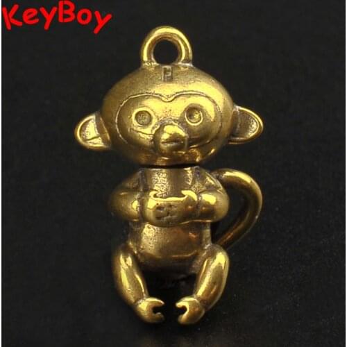 Vintage Brass Cute Cartoon Little Monkey Keychain Rings Hanging Jewelry Copper Men Car Keychain Pendants Children Keyring Gifts