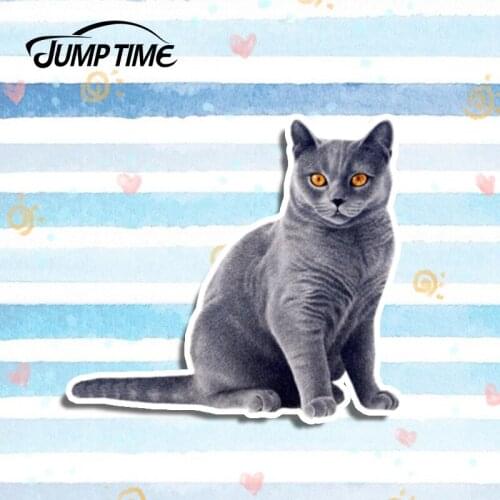 Jump Time 13cm x 11.8cm For Cute Cat Blue Graphics 3D Animal Car Stickers and Decals Vinyl Car Wrap Waterproof Decoration