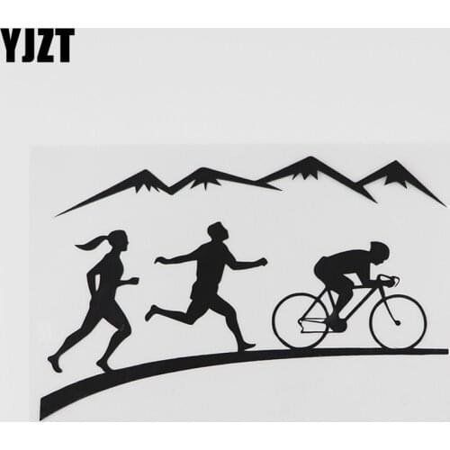 YJZT 16.1CMX10.8CM Running Cycling Hiking Mountains Vinyl Car Sticker Black/Silver 8A-0829