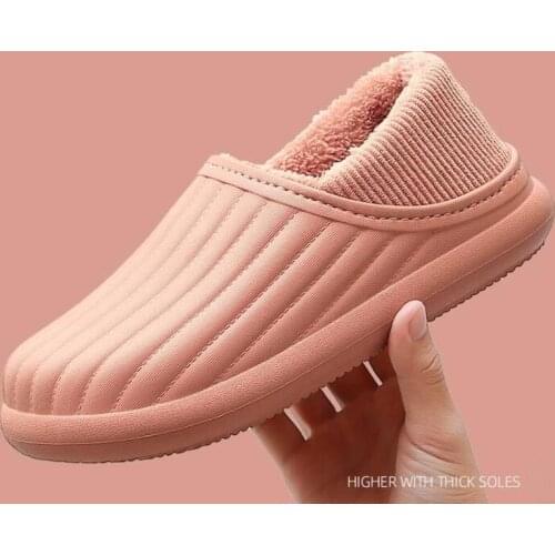 Women Home Cotton Shoes Outdoor Ladies Fur Slippers Winter Warm Plush Indoor Non-slip Thick-soled Waterproof Couples Footwear