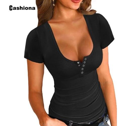 Cashiona Plus Size Female T-shirt Ladies Elegant Leisure Casual Womens Top Latest 2021 Summer V-neck Tees Shirt Sexy Pullovers
