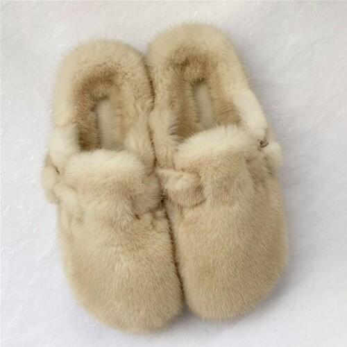 Ladies New High Quality 100% Mink Slippers Fur Turf Flat Shoes Household Fur Turf Slippers