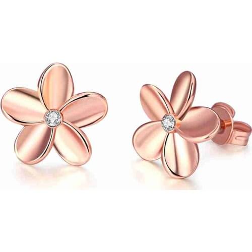 KITEAL Cute Flower Shape Stud Earrings for Women White Gold/Rose Color Jewelry Fashion Blossom Boucle D'oreille Femme