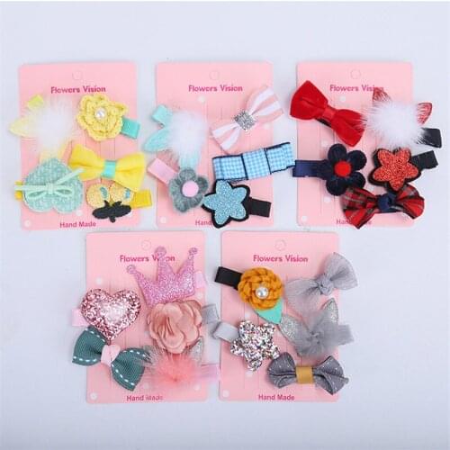 1 Set = 5PCS New Kids Children Accessories Hairpins Barrettes Baby Fabric Bow Flower Headwear Hair clips Girls Headdress