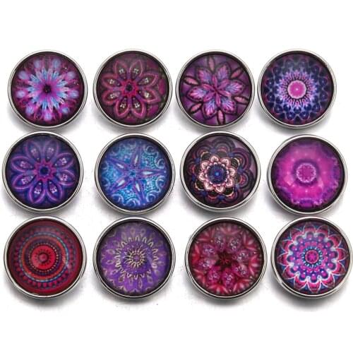 10pcs/lot New Glass Snap Jewelry Mixed Purple Beautiful Exotic Pattern 18mm Glass Snap Buttons For DIY Snap Bracelet