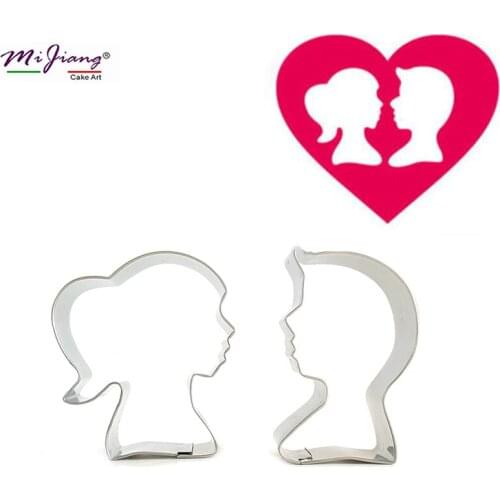 2pcs/set Stainless Steel Boy Girl Cookie Cutter Biscuit Mould Fondant Cake Decorating Tools Christmas Birthday Wedding S7075