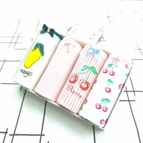 4pcs/lot Ladies Underwear Cherry Multiple Styles Cute Party Girls Panties Cotton Kids Underwear Breathable Middle Waist Pants