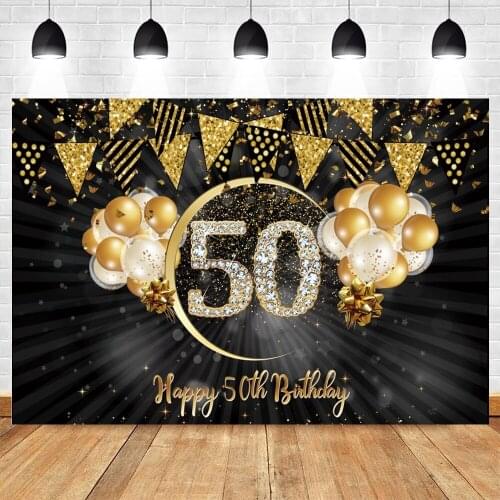 50th Birthday Golden Balloon Custom Photography Backdrop Vinyl Photographic Background For Photo Studio Photophone Photocall